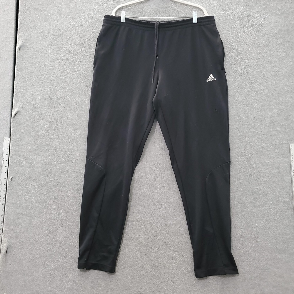 Adidas Men Activewear Pants XL Black Sweatpants Logo Climalite Drawstring - Picture 1 of 12